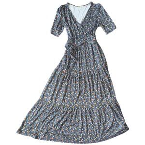 Boden Botanic Meadow Tiered Stretch Jersey Faux Wrap Midi Dress US 6R